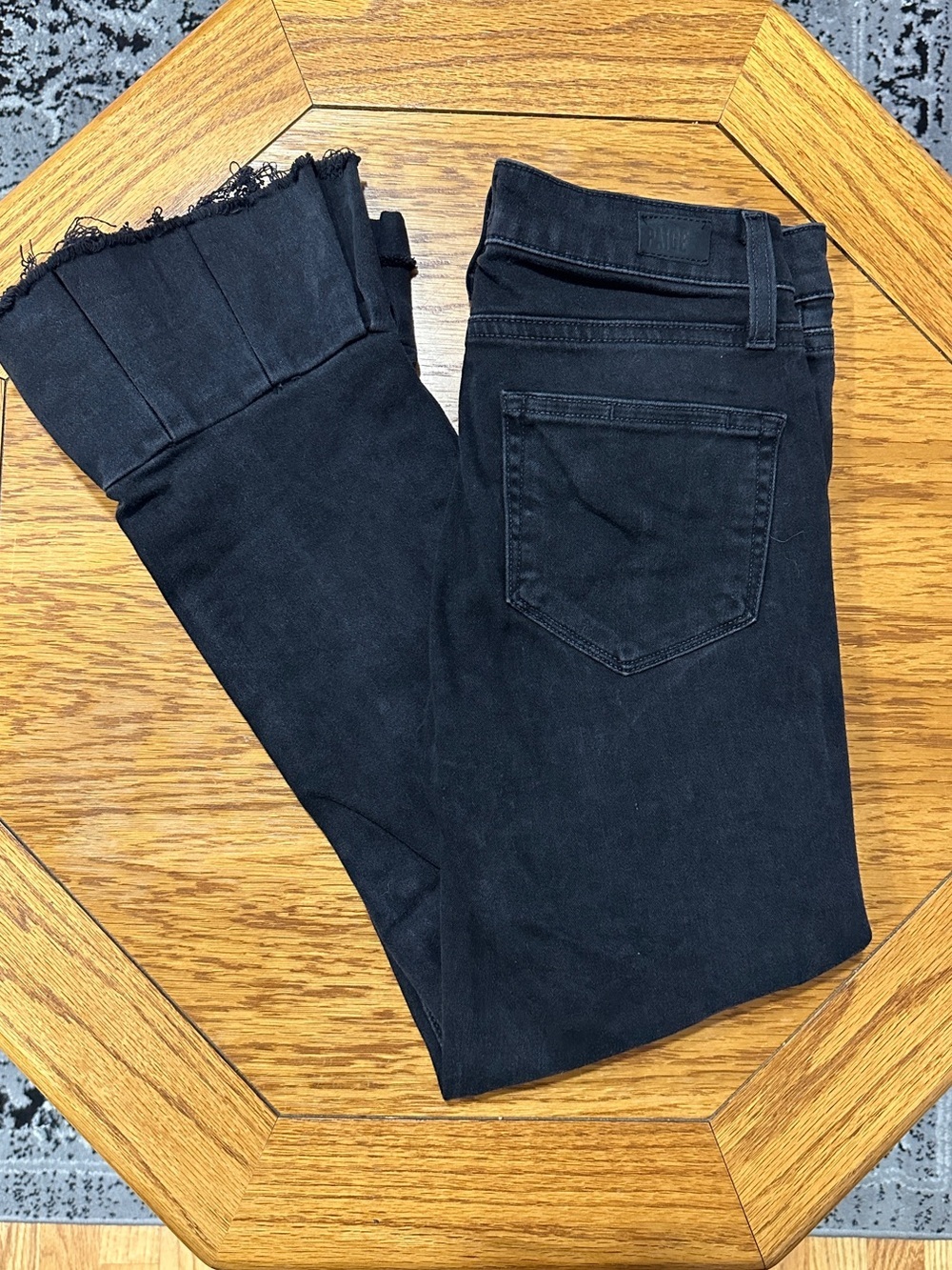 *PAIGE* Black Ankle Flare Cuff Slim Straight Jeans Size 25